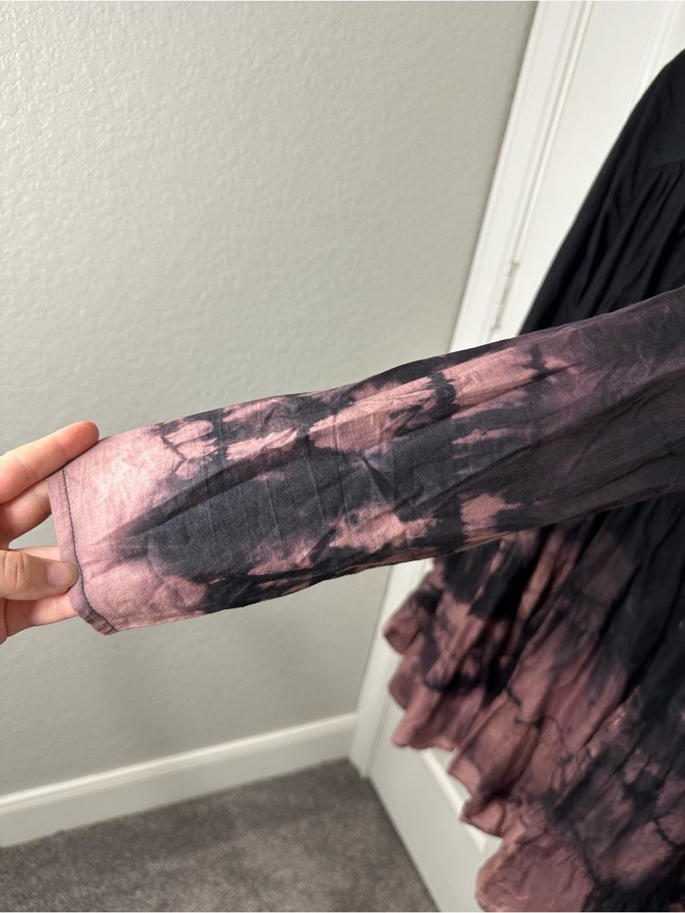 Merlette 100% Cotton Black Pink Tie Dye Long Sleeve Soliman Flare Dress M Fairy - Picture 3 of 10